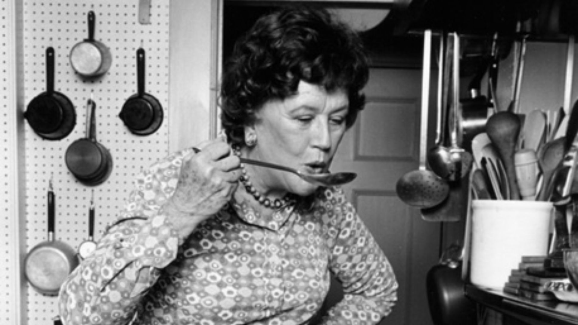 Julia Child in her kitchen as photographed ©Lynn Gilbert, 1978, Cambridge, Massachusetts.