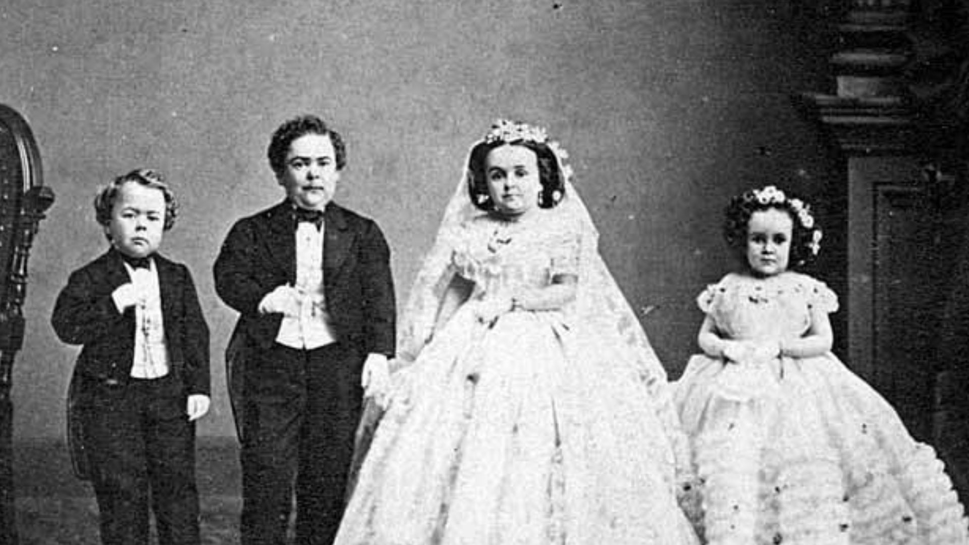The Strattons were attended by Commodore Nutt and Lavinia's sister, Minnie Warren.
Printed on image: The Fairy Wedding Group.  Entered according to Act of Congress in the year 1863 by M.B. Brady in the Clerk's Office of the District Court for the District