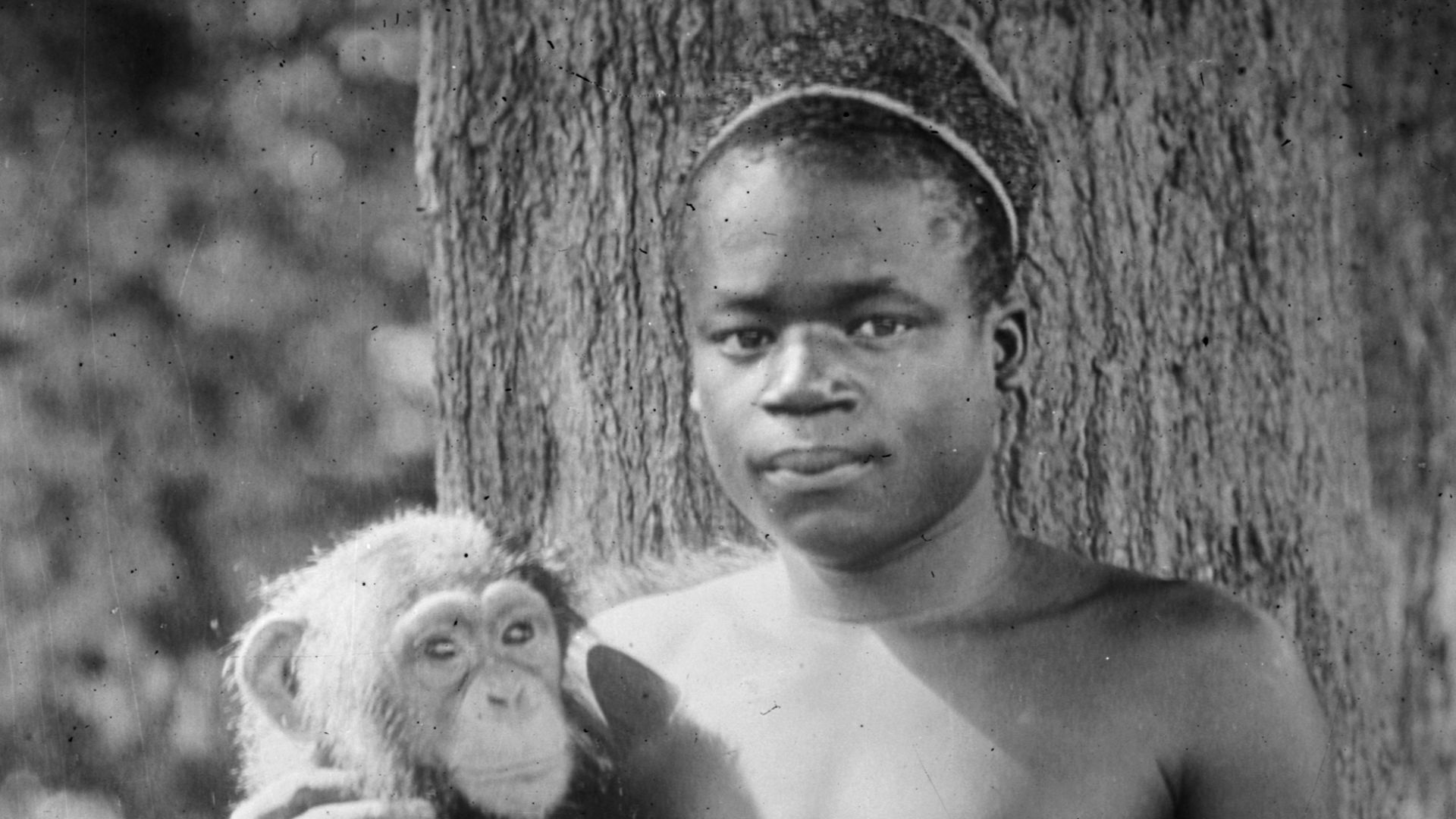 1906 photograph of Ota Benga, described as being taken at Bronx Zoo. Author unknown.