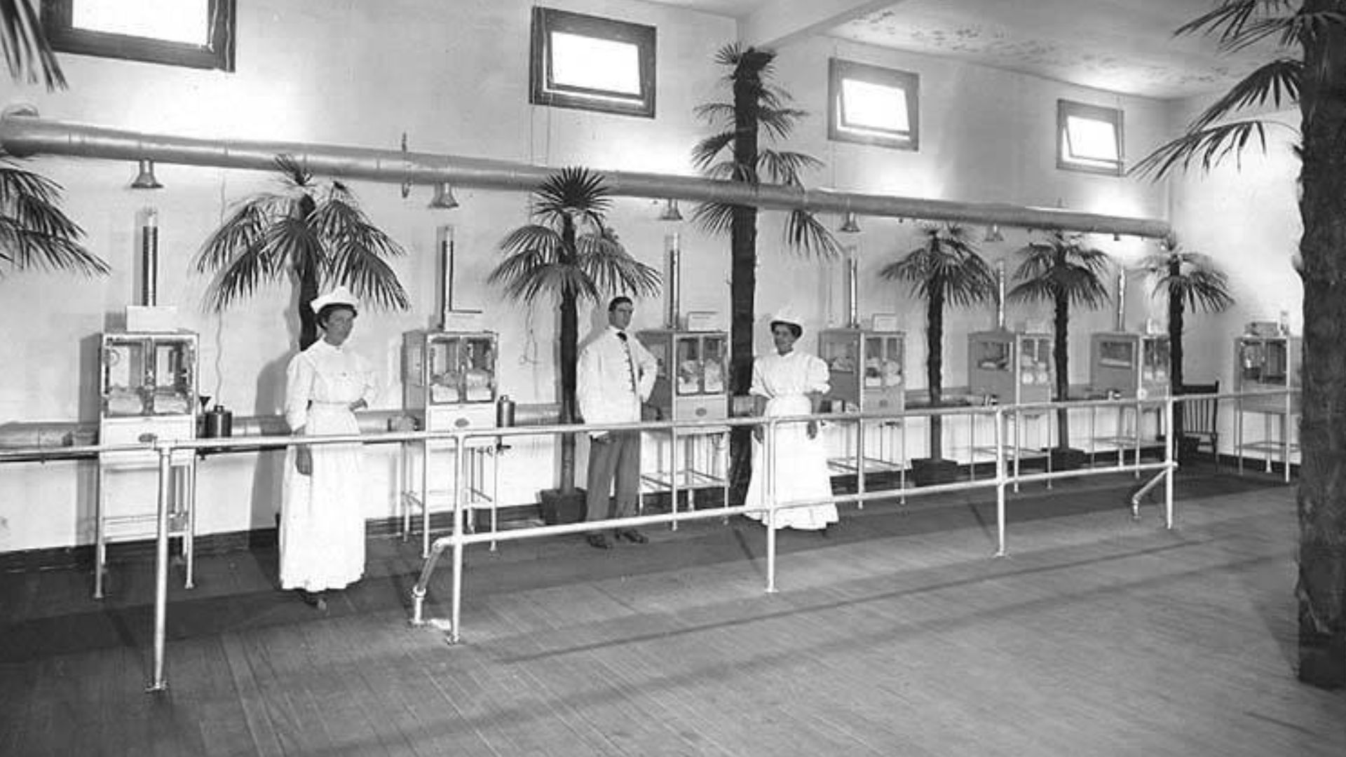 Baby Incubator exhibit interior, Alaska-Yukon-Pacific-Exposition, Seattle, Washington, 1909.
