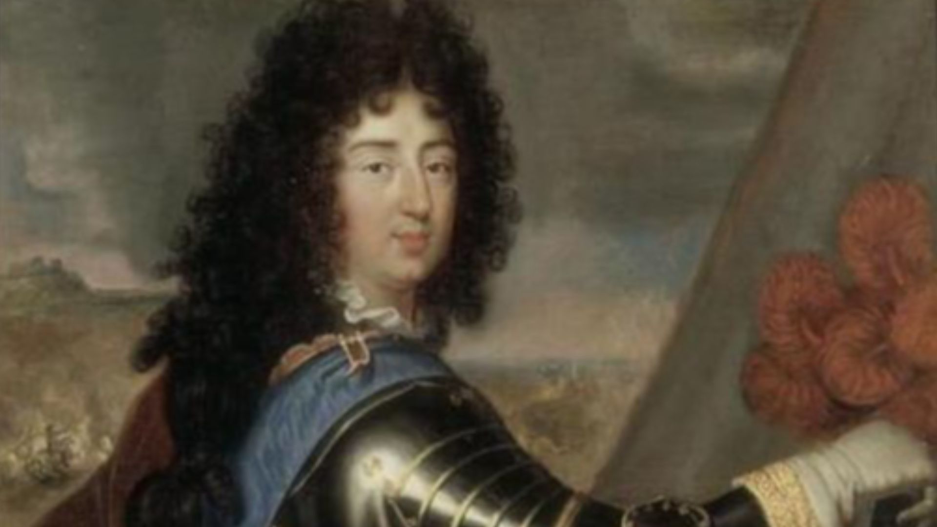 Philippe of France, Duke of Orléans (1640-1701) brother of Louis XIV, wearing armour with fleur-de-lys of the Sash of the Order of the Holy Spirit