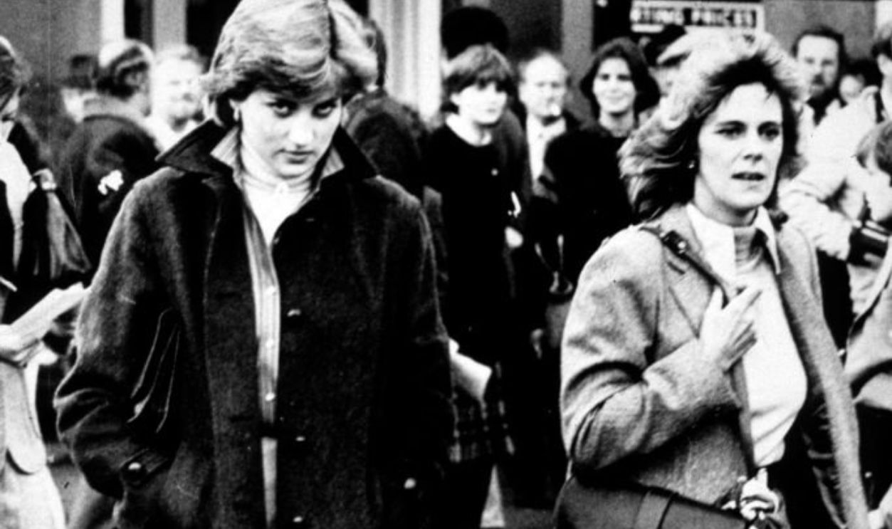 Lady Diana Spencer and Camilla Parker-Bowles at Ludlow Races where Prince Charles is competing, 1980.
