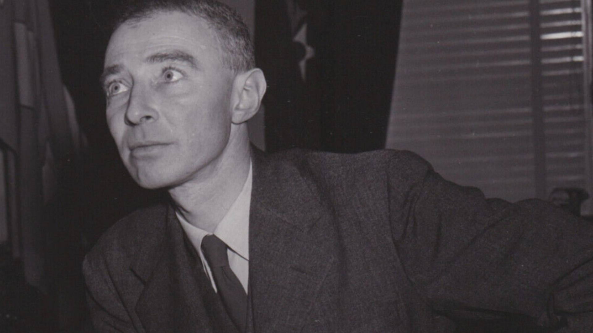 Photo shows J. Robert Oppenheimer, who directed the making of the first atomic bomb for the United States. Oppenheimer has been suspended by the Atomic Energy Commission pending a review of his security file. He has been charged with having associated wit