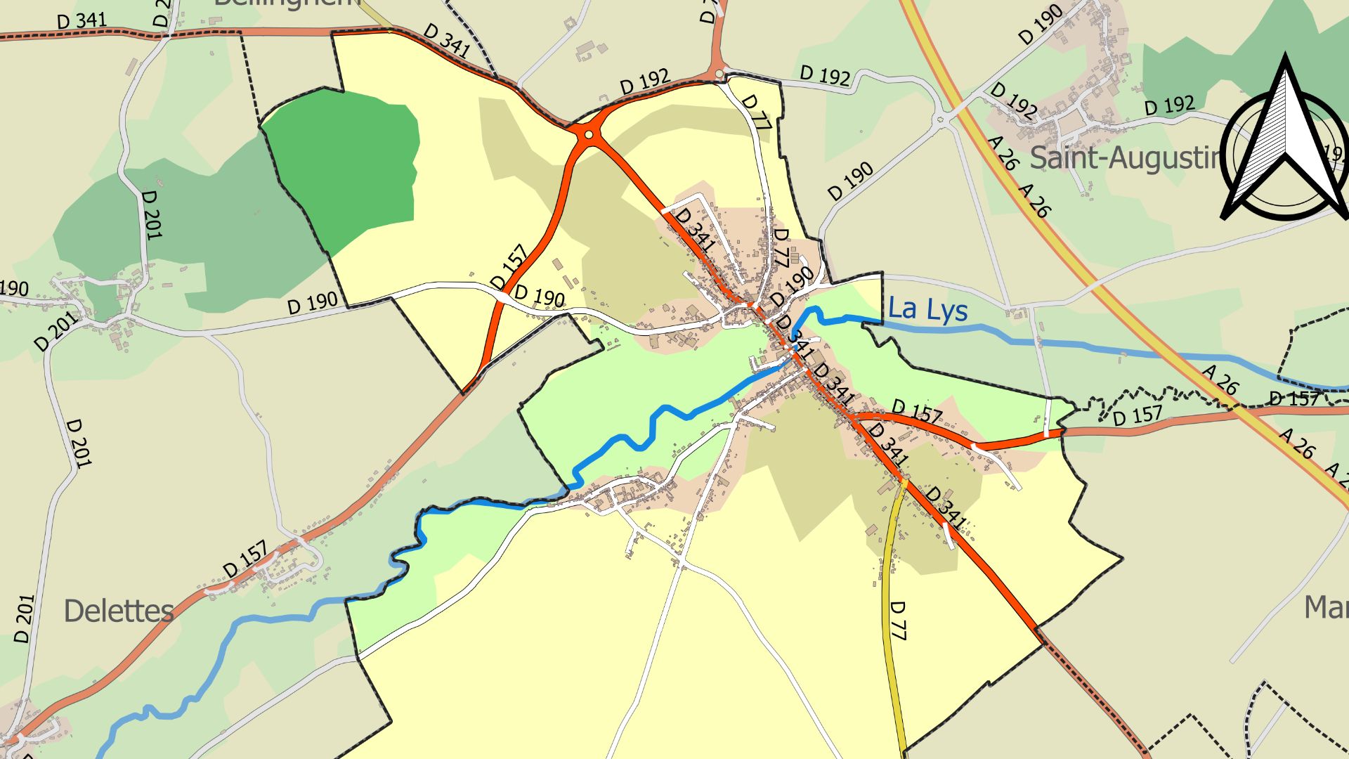 Carte des infrastructures et de l’occupation des sols en 2018 de la commune de fr:Thérouanne (France).