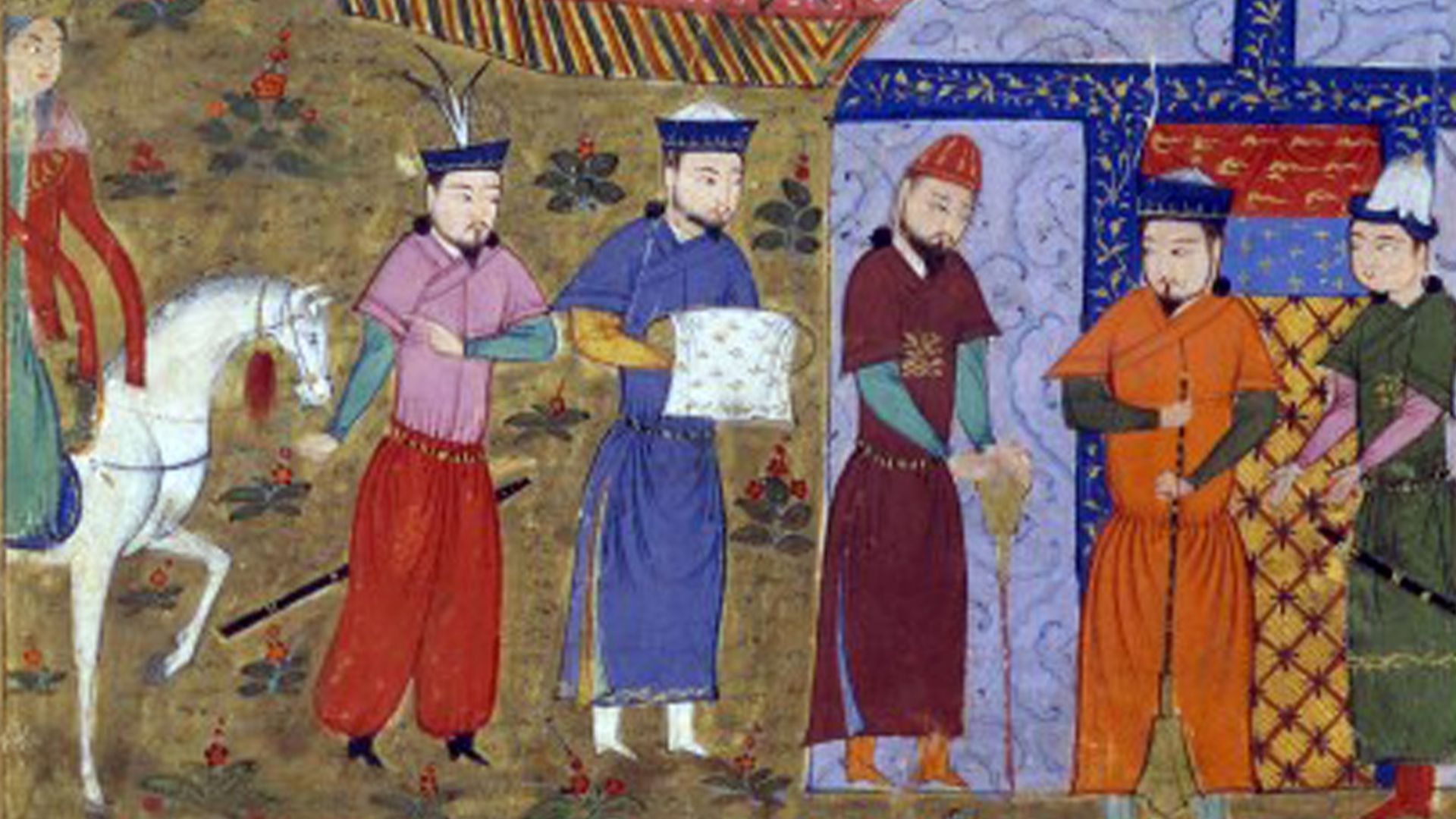 Genghis Khan and chinese envoys. Jami' al-tawarikh, Rashid al-Din.
