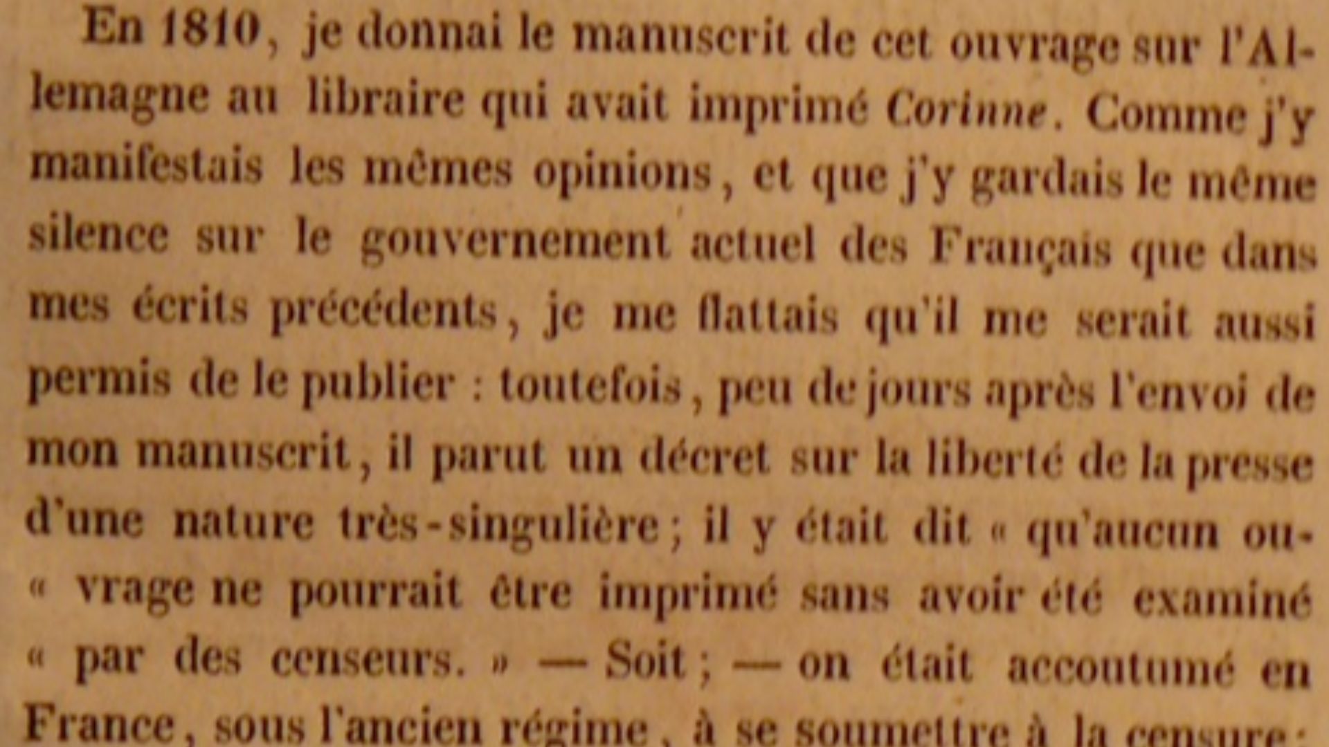 Beginning of foreword written by Madame de Staël when