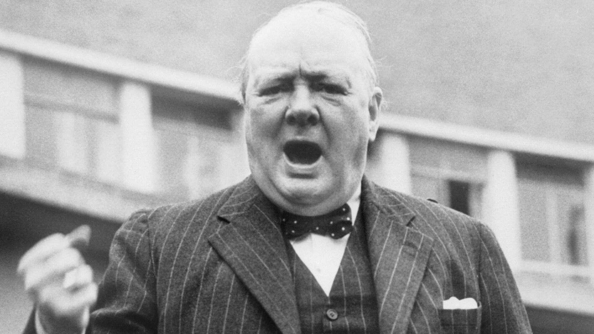 Winston Churchill during the General Election Campaign in 1945
The Prime Minister Winston Churchill makes a speech in Uxbridge, Middlesex, during the general election campaign on 27 June 1945.