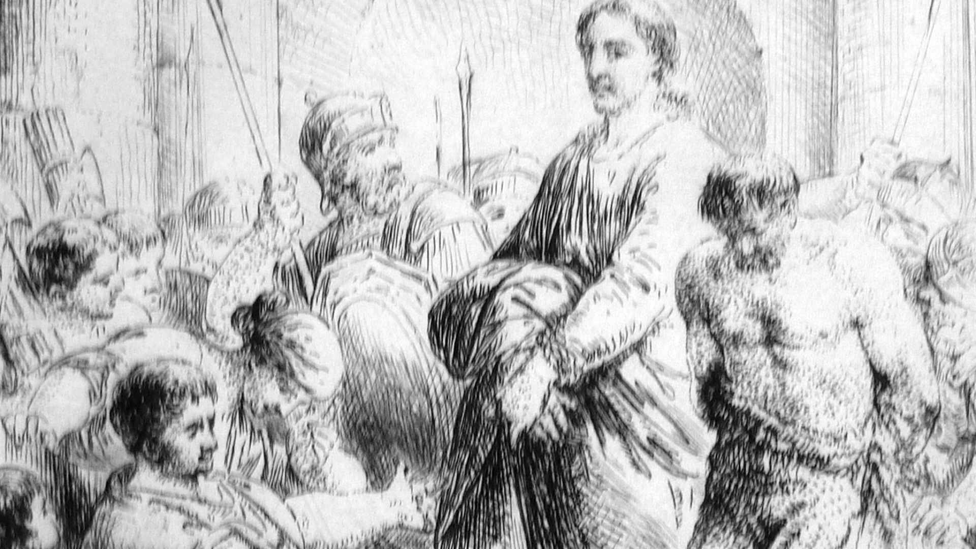 Jesus and Barabbas before the Judgment Seat of Pilate.  Engraving by Bernhard Rode, 1789.