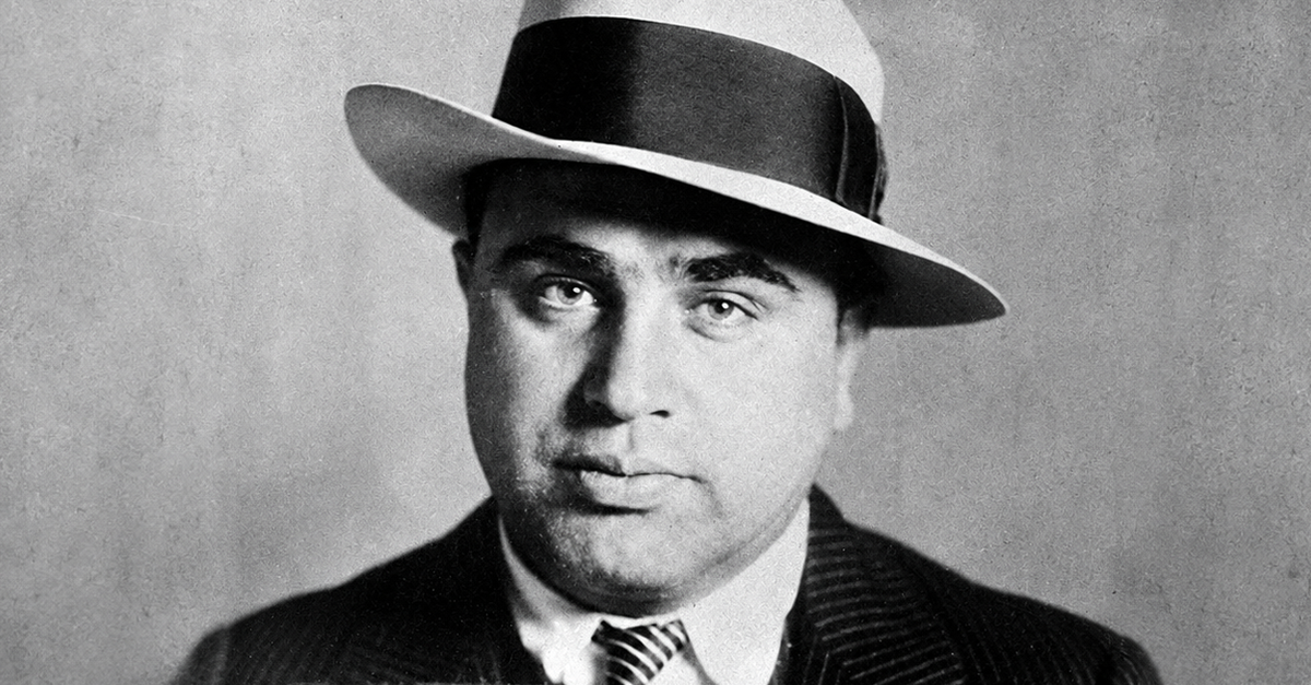 Mug shot of Al Capone in Philadelphia, PA where he had been arrested and charged with carrying a concealed weapon, 16 May 1929
