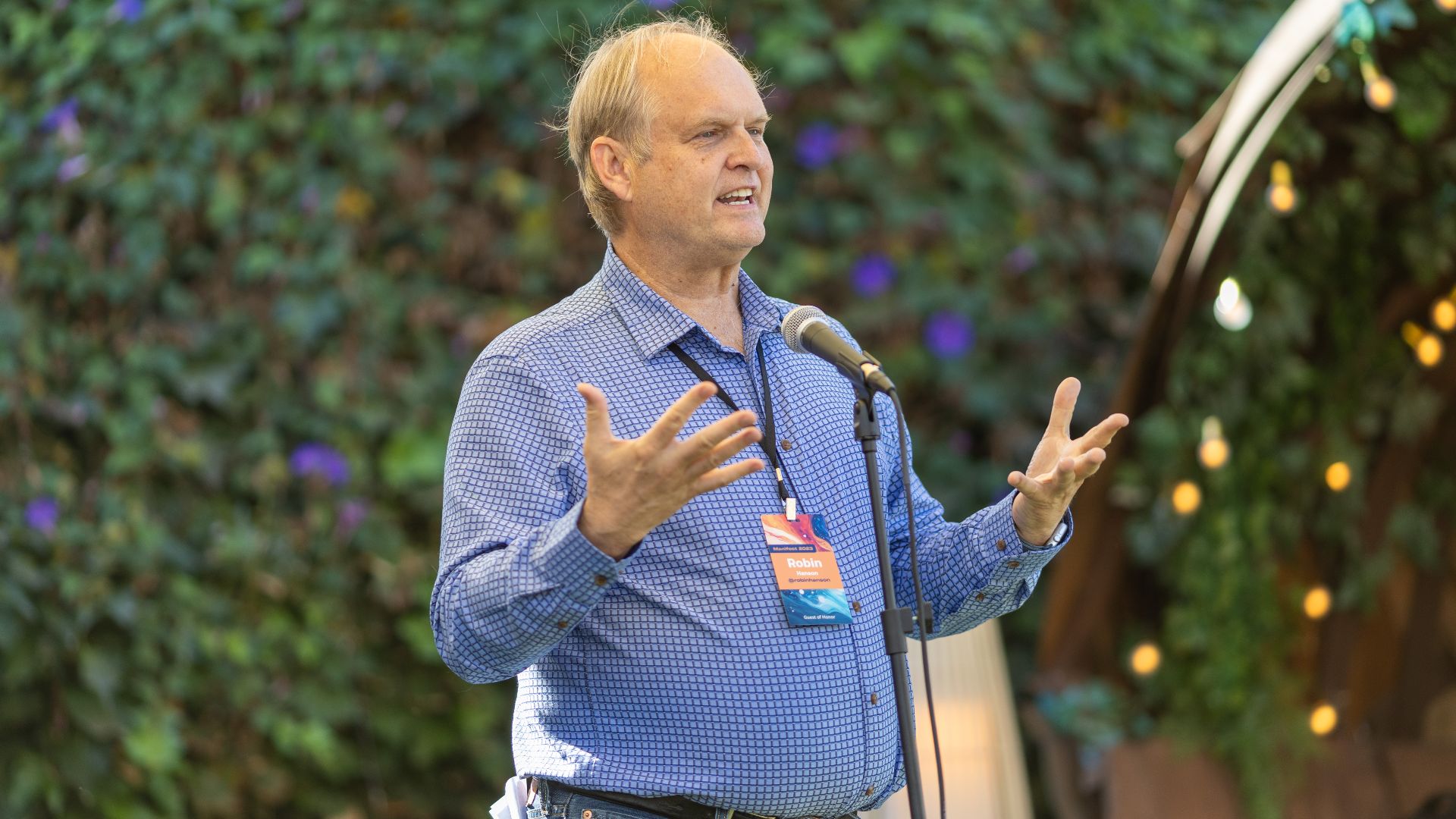 Robin Hanson presenting at the Manifest conference organized by Manifold in September 2023
