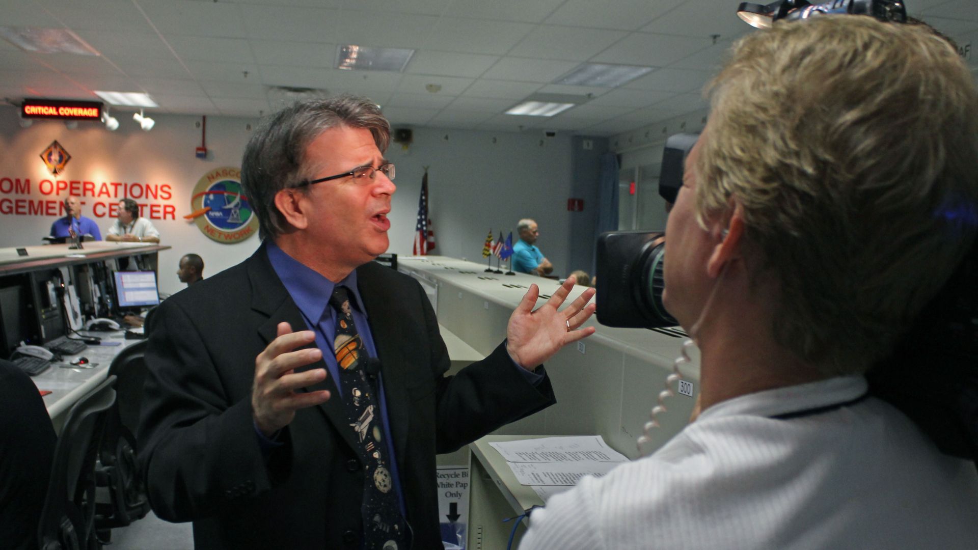 Dr. James Garvin, Chief Scientist at NASA Goddard Space Flight Center speaks with reporters on the last day of the Space Shuttle program.