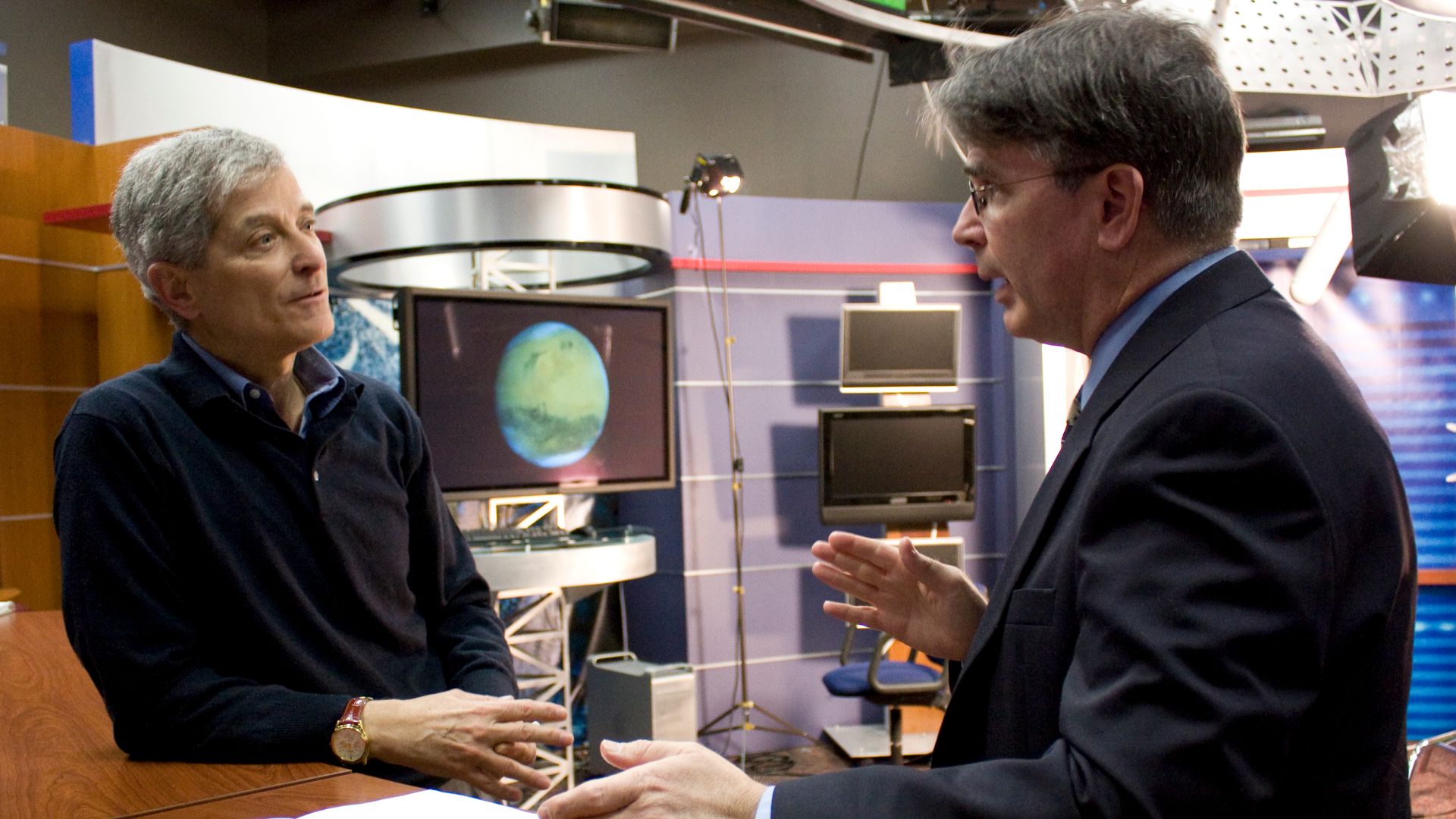 John Grassie (left), EP for Discovery Science Ch and Jim Garvin before shoot on latest Mars methane discovery.