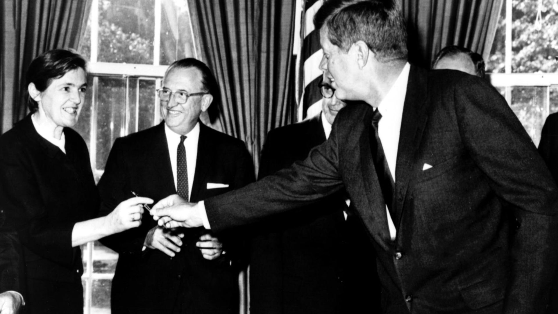 After signing the Kefauver-Harris Drug Amendments on October 10, 1962, President Kennedy presented a pen to those observing the momentous event, including Dr. Frances O. Kelsey.

For more information about FDA history visit www.fda.gov/AboutFDA/WhatWeDo/H
