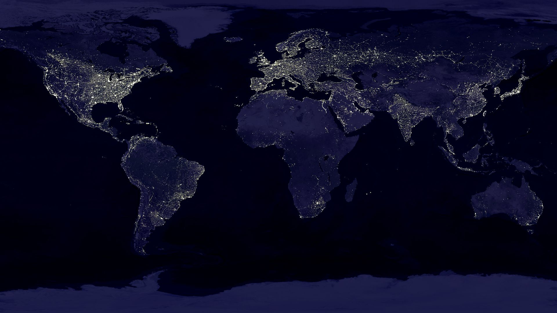 This image of Earth’s city lights was created with data from the Defense Meteorological Satellite Program (DMSP) Operational Linescan System (OLS). Originally designed to view clouds by moonlight, the OLS is also used to map the locations of permanent lig