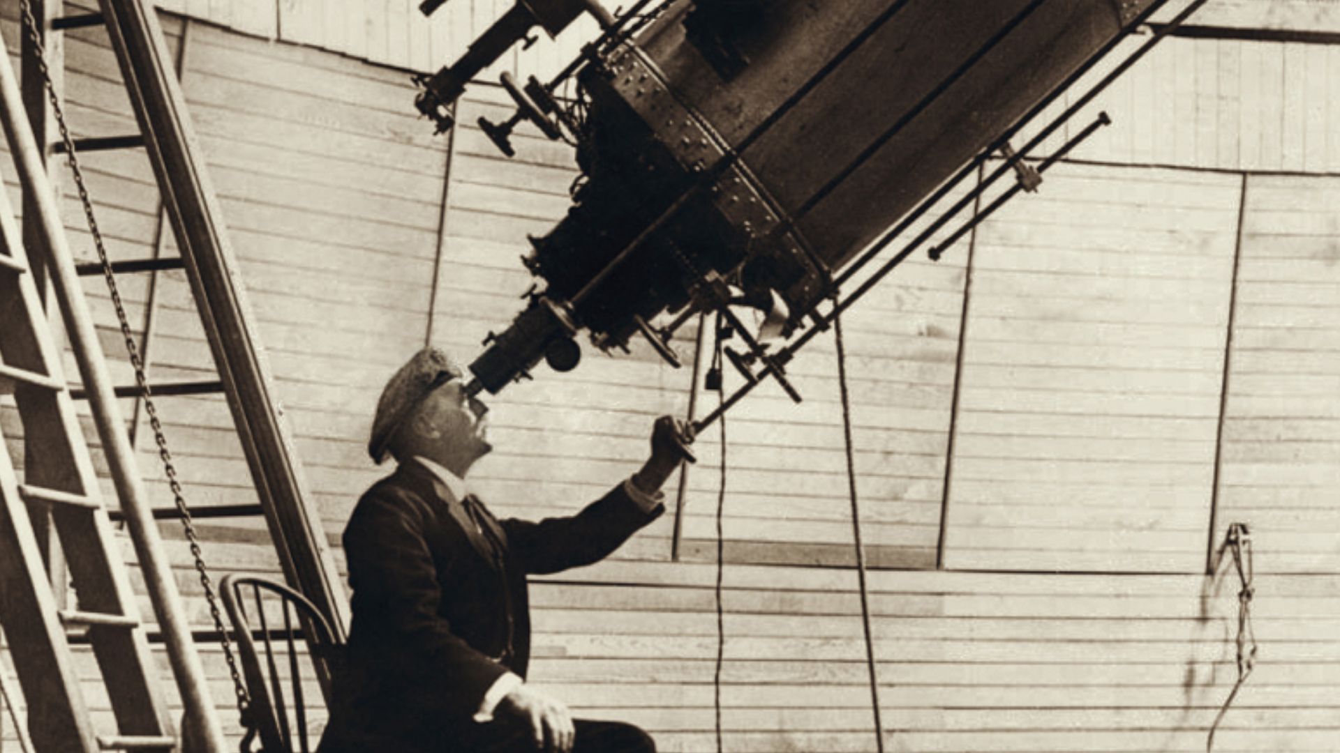 Percival Lowell observing Venus in the daytime from the observer's chair of the 24-inch (61 cm) Alvan Clark & Sons refracting telescope, installed in the summer of 1896 at the Lowell Observatory, which he established in Flagstaff, Arizona (USA). Although 