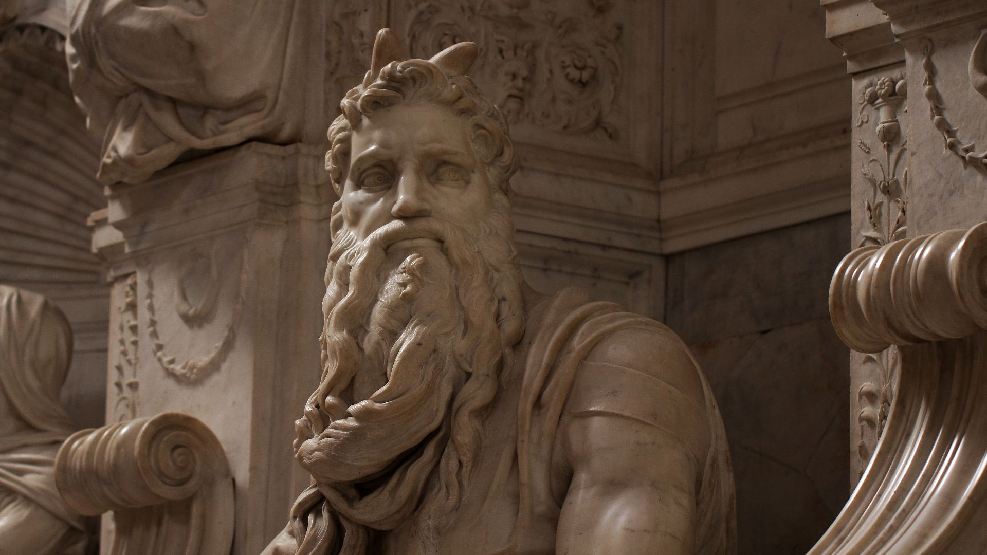 Moses by Michelangelo Buonarroti, Tomb (1505-1545) for Julius II,
San Pietro in Vincoli (Rome)