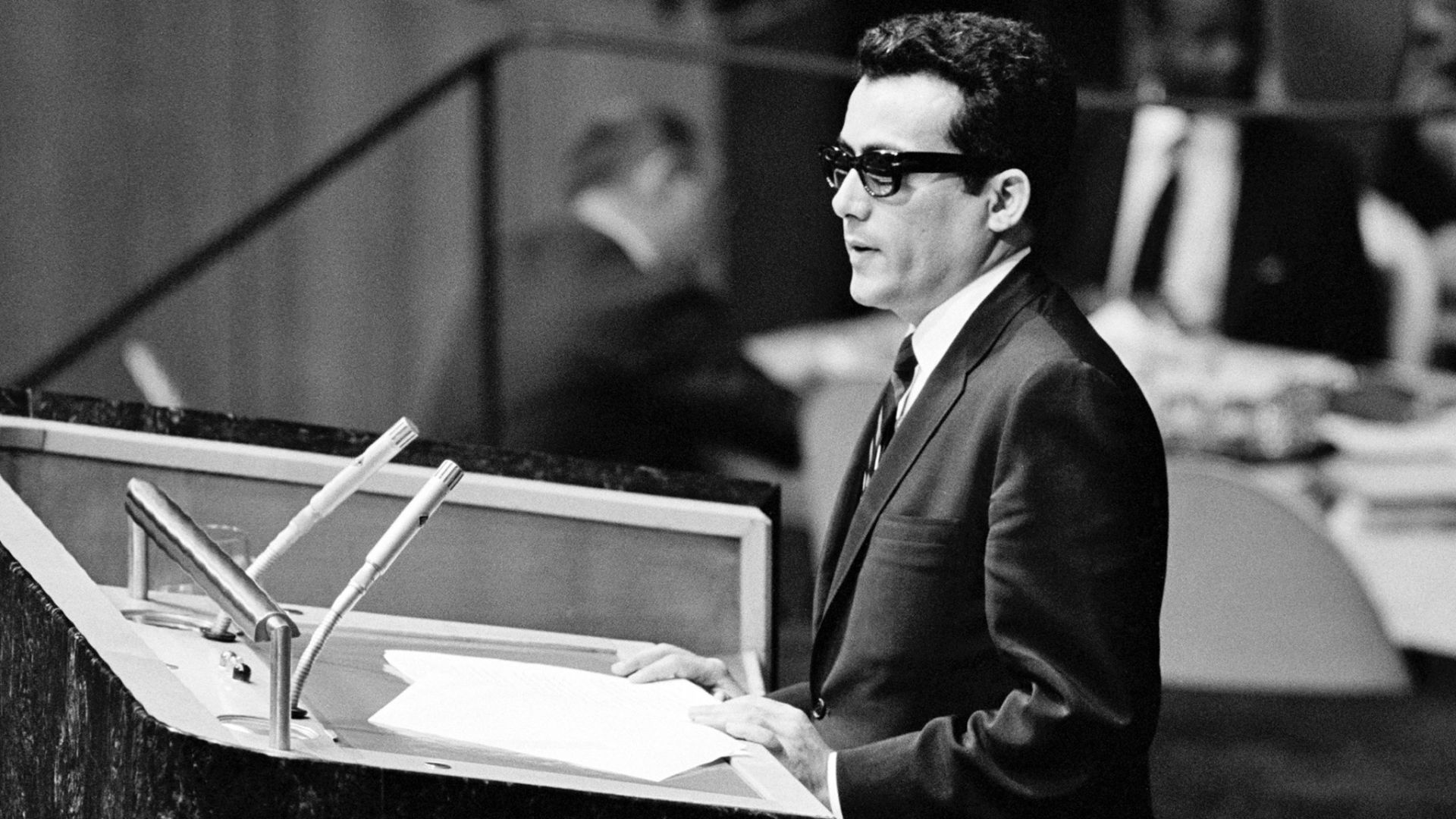 Ghaleb Ali Jamil representing Yemen at the UN General Assembly in New York, December 14, 1967. On this date was discussed a resolution on the Admission of the People's Republic of Southern Yemen to membership in the United Nations.[1]