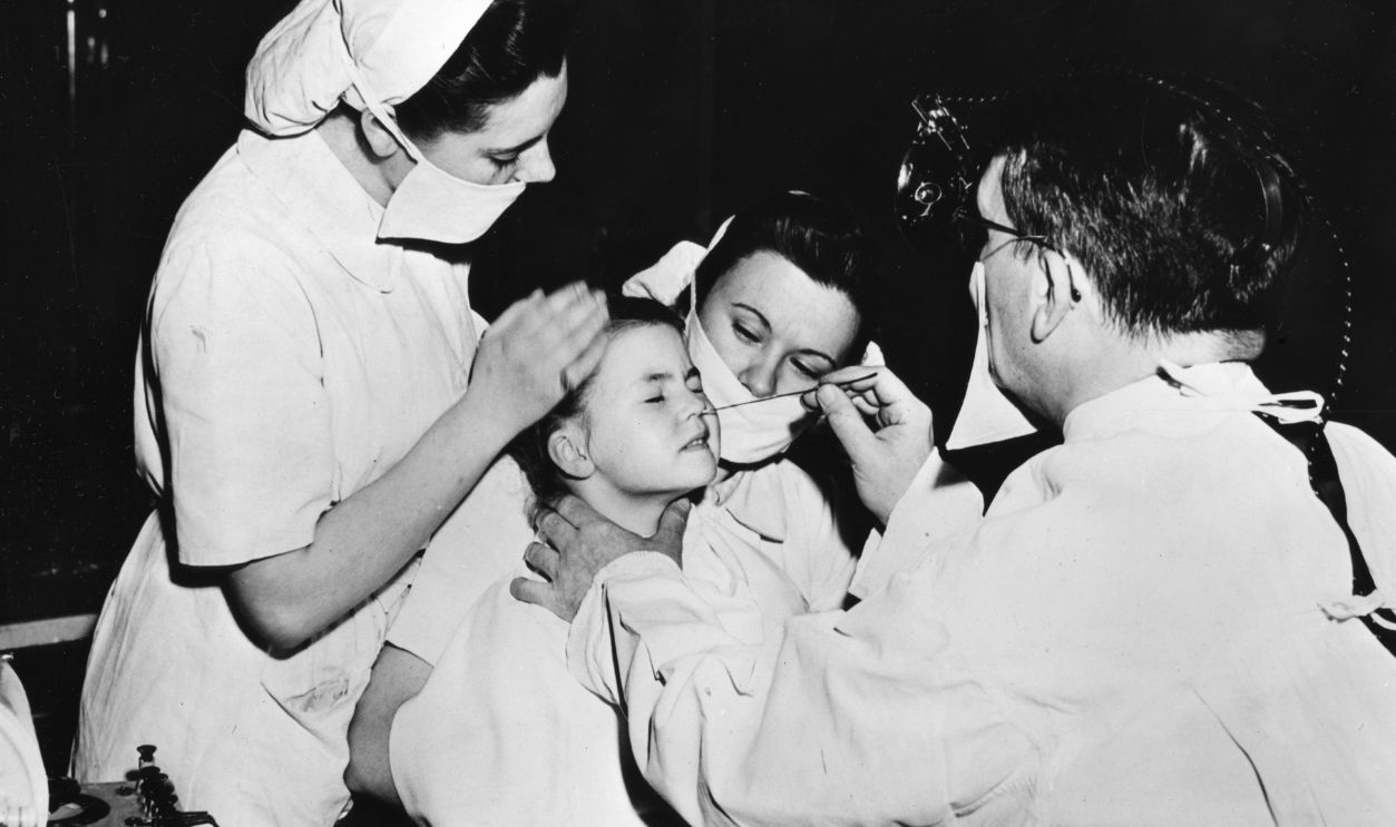 Radium treatment to cure a nasal infection, France, 20th century. Part of the Marshall Plan mercy mission. The Marshall Plan was a massive programme of US aid for the reconstruction of Europe after the Second World War. 
