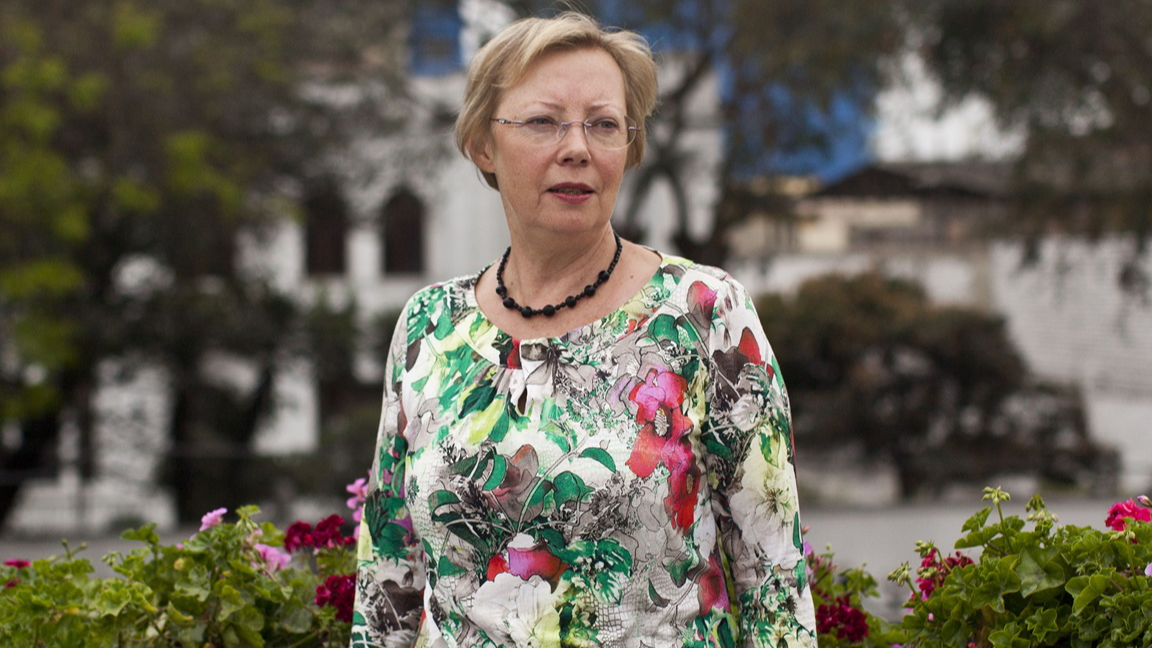 Peruvian-German conservationist Juliane Koepcke poses during an interview with AFP in Lima on October 10, 2014.