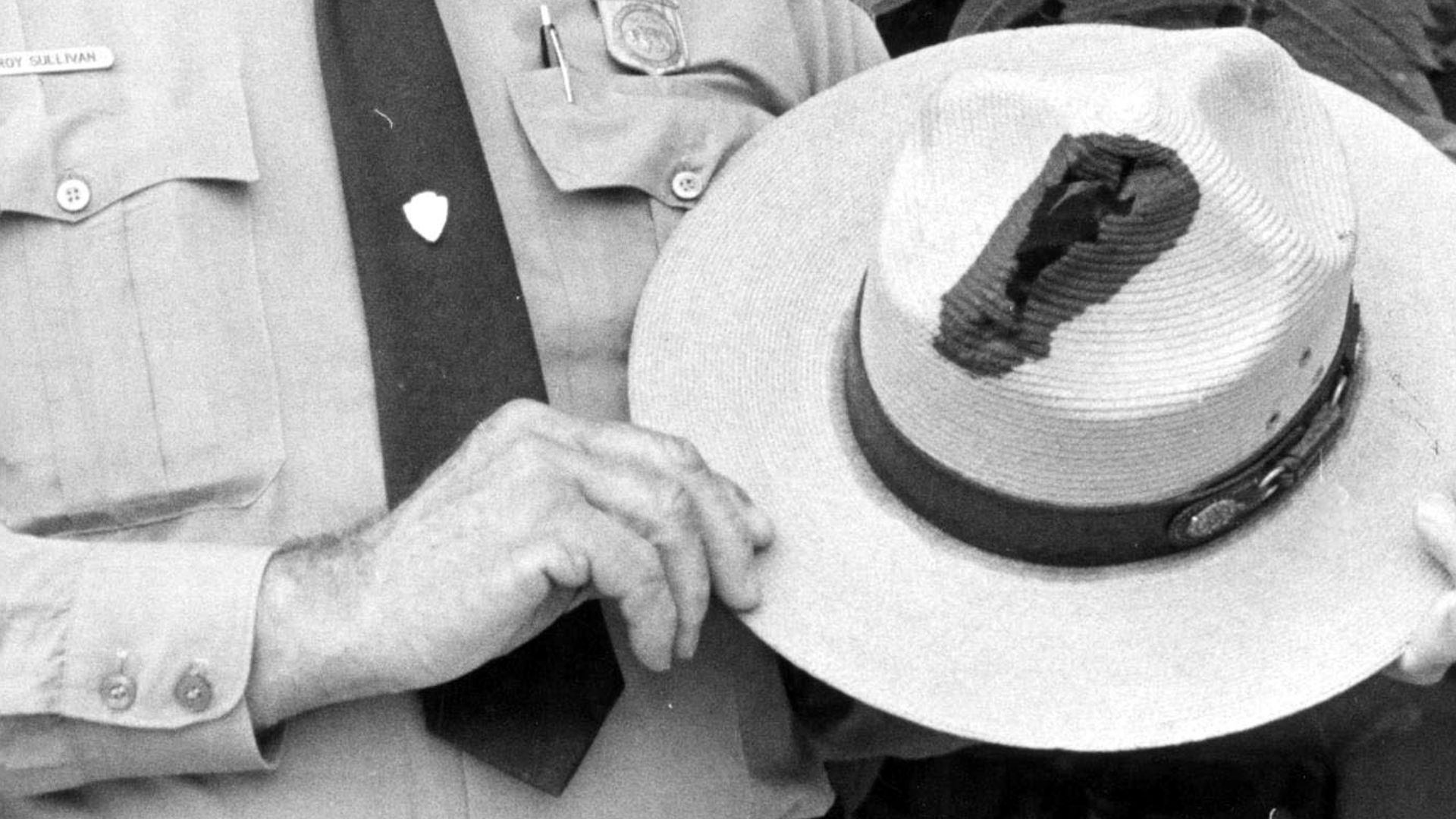 Ranger Roy Sullivan with his flat hat, struck by lightening.