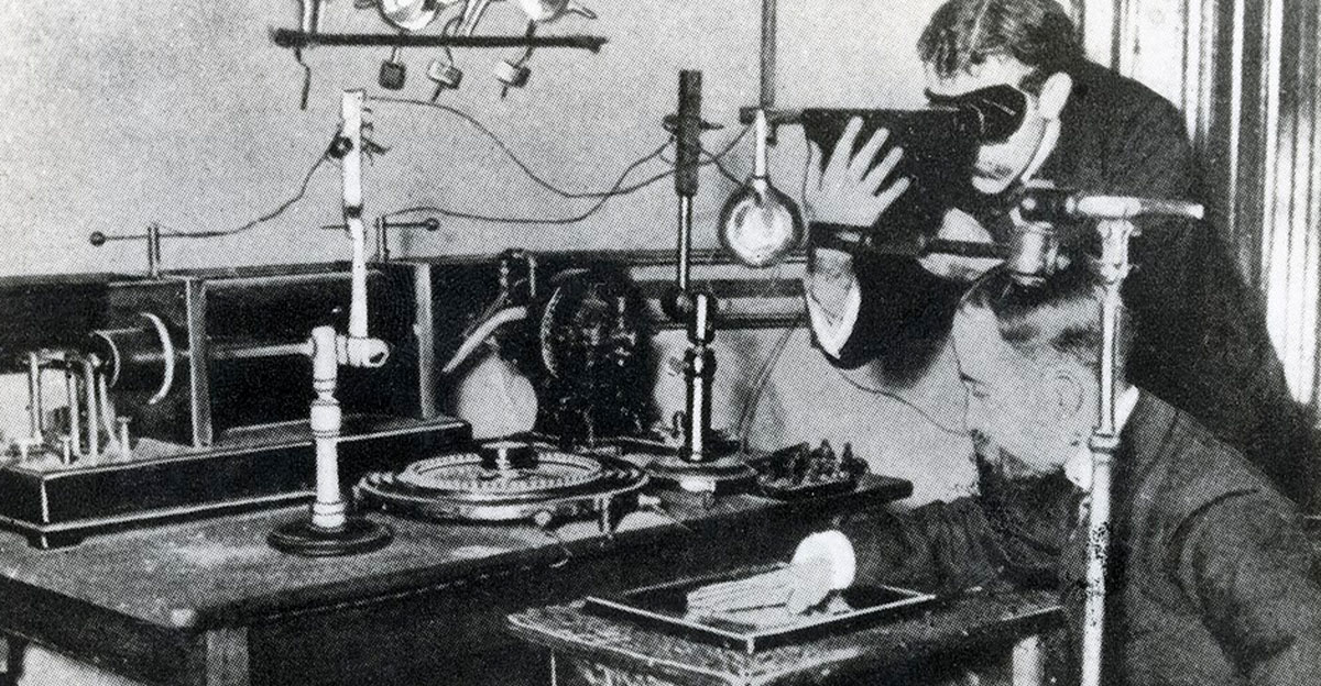 Photograph showing an early method for testing x-rays
