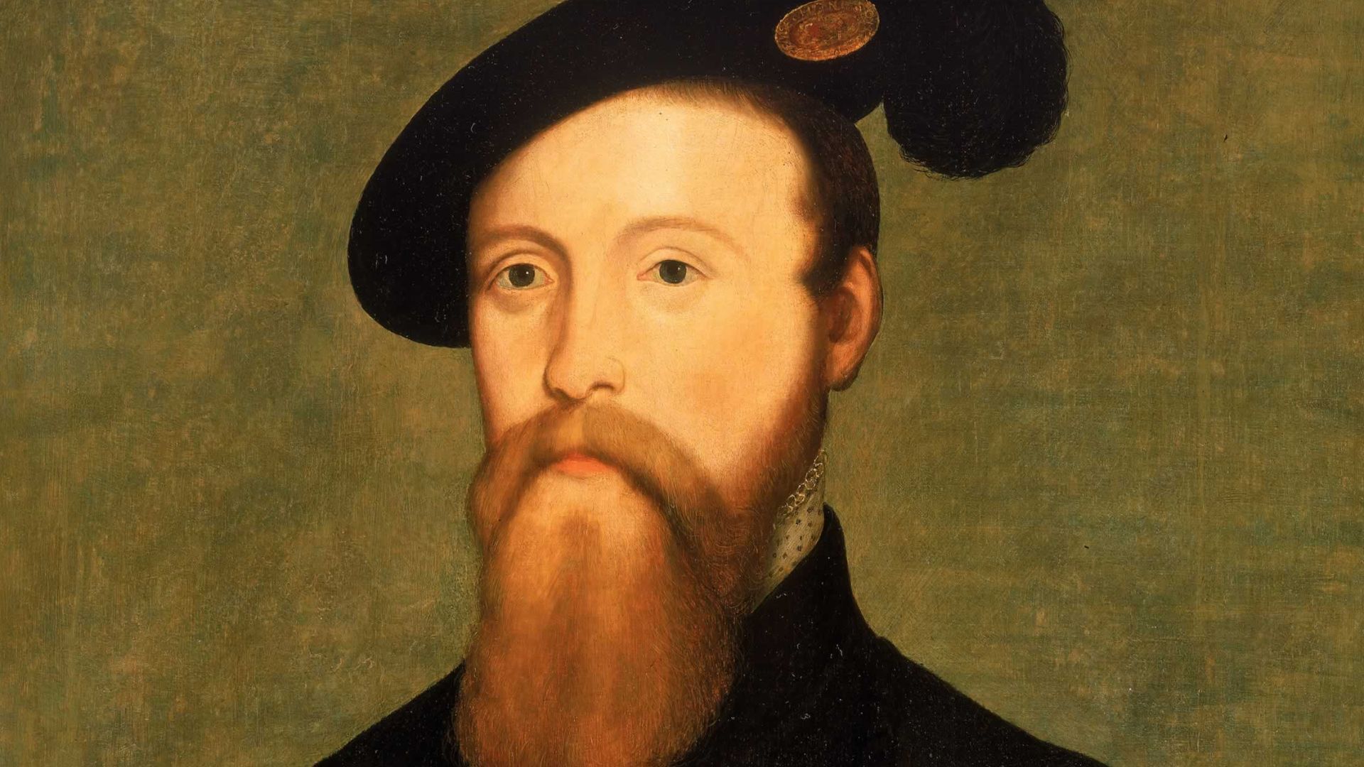Caption from the museum's website



This half-length portrait shows the sitter turning slightly to the left. Dressed in black, he has a red-brown beard and wears a black plumed hat with the Little George of the Order of the Garter pinned to it. He has be