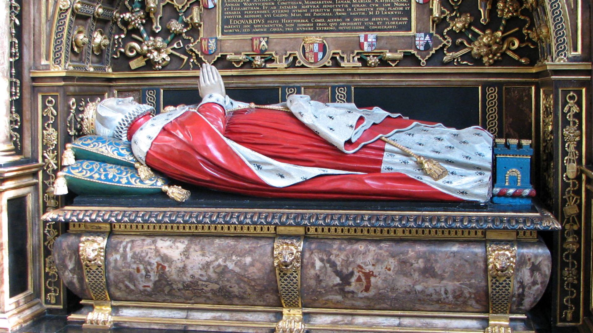 Tomb of Anne Seymour, Duchess of Somerset (c.1510-1587) in Westminster Abbey, London, England