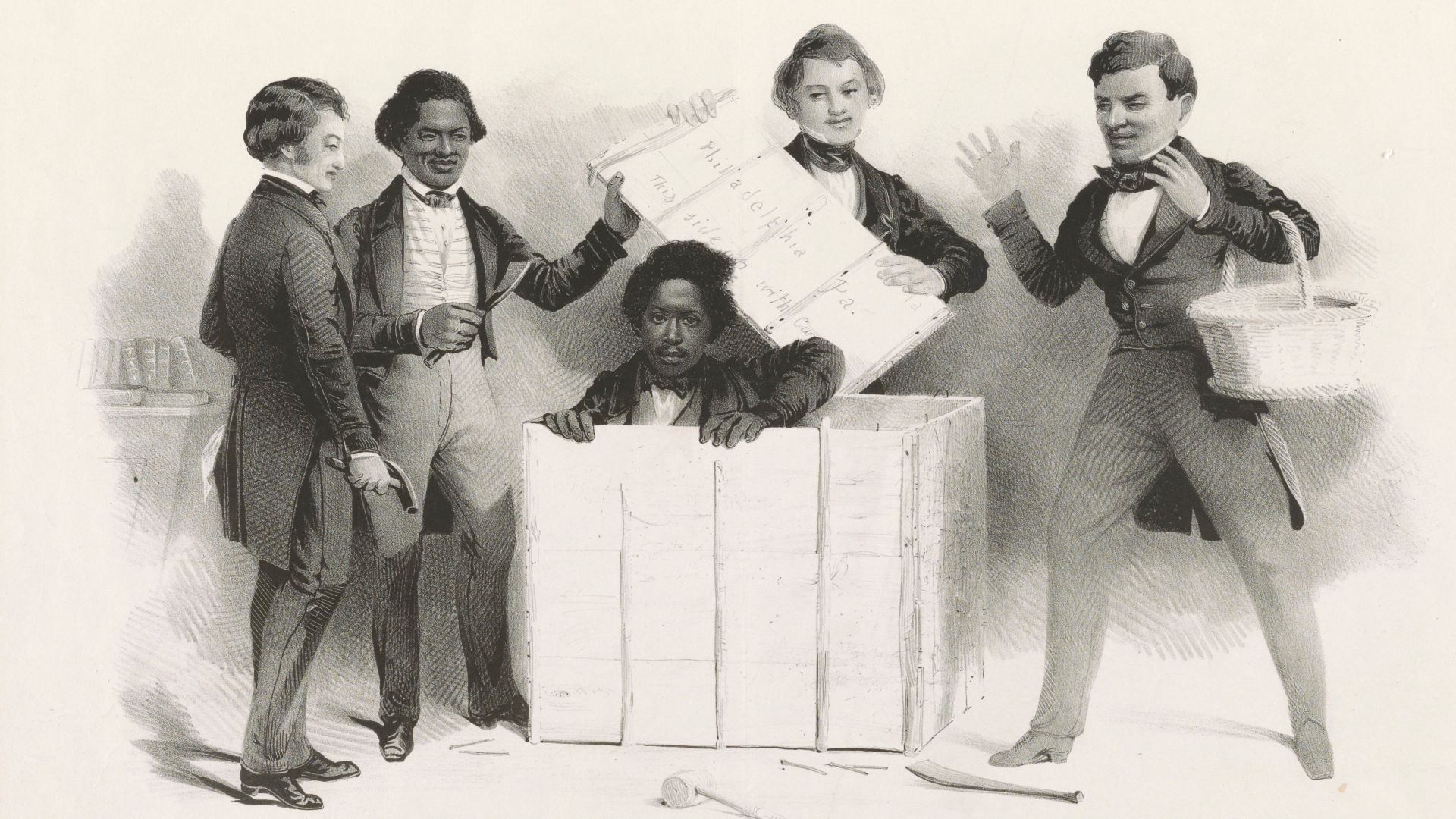 Title: The  resurrection of Henry Box Brown at Philadelphia, who escaped from Richmond Va. in a bx 3 feet long 2 1/2 ft. deep and 2 ft wide
Abstract: A somewhat comic yet sympathetic portrayal of the culminating episode in the flight of slave Henry Brown