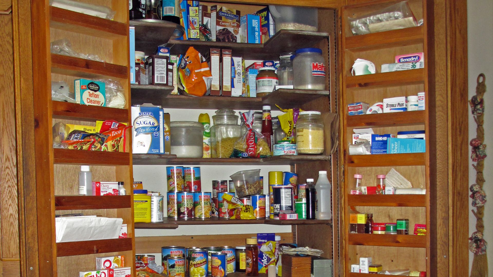 A custom-built, built-in pantry in a residence in California. The house was built in the 1970s.