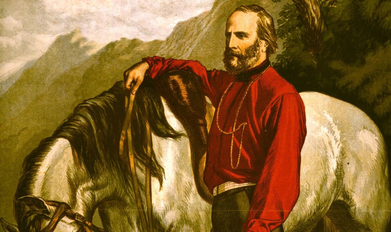 Giuseppe Garibaldi (1807 - 1882) the patriot, beside his horse