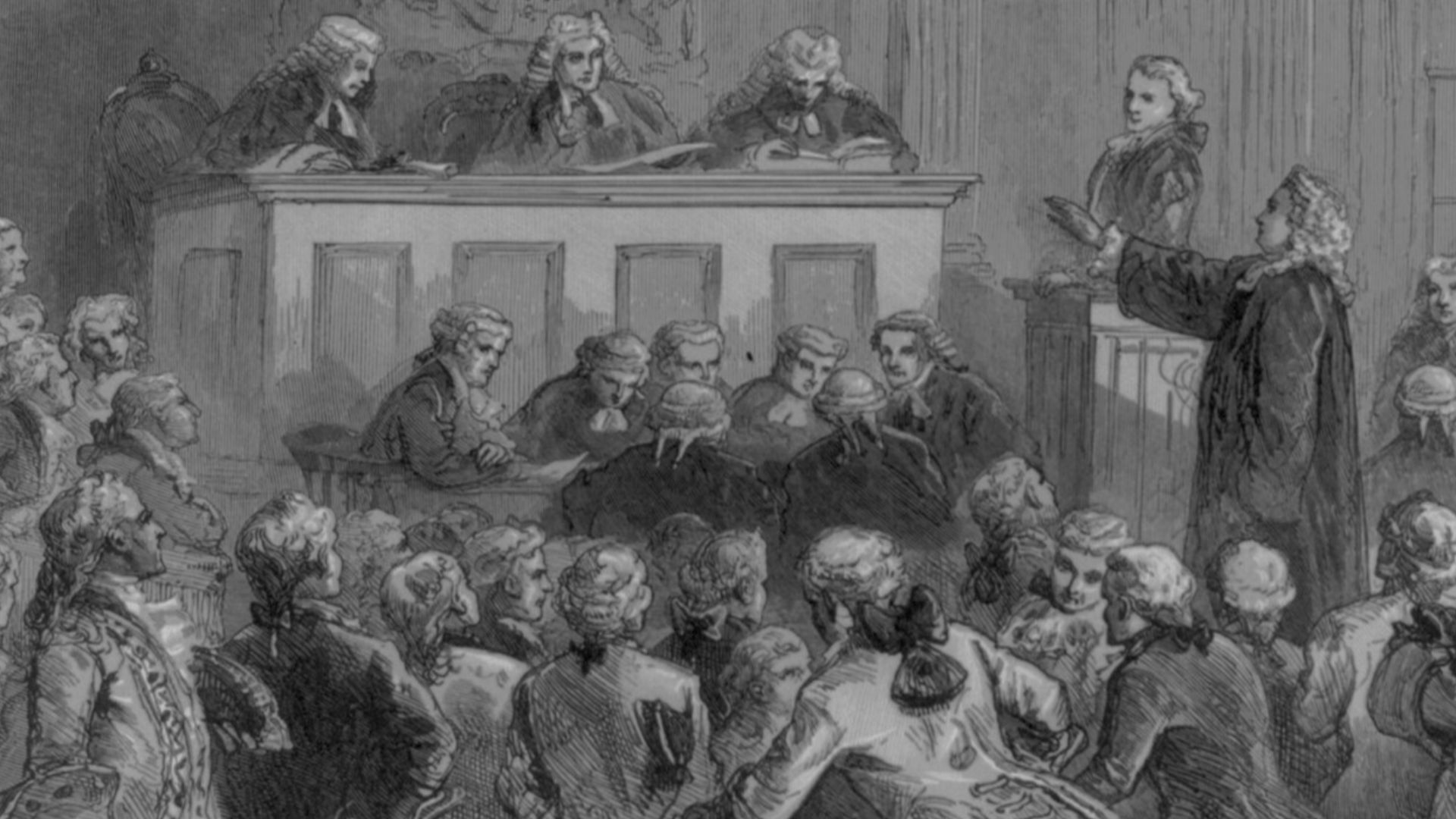 Title: Andrew Hamilton defending John Peter Zenger in court, 1734-5
Abstract/medium: 1 print : wood engraving.