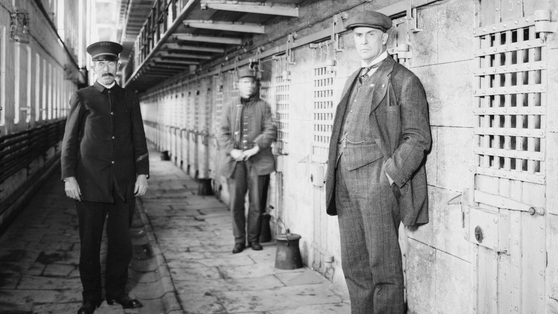Sing Sing prison, with warden T. M. Osborne and two other men. Date unknown.