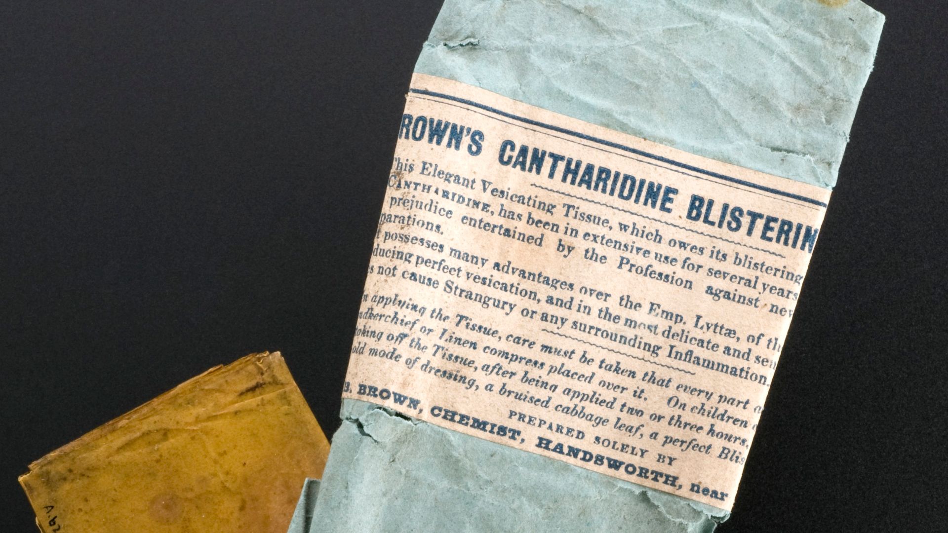 Cantharidine is a substance secreted from a type of beetle, commonly known as the ‘Spanish fly’. It was used as a counter-irritant, the technique being to irritate one part of the body, raising blisters on the skin, in order to relieve it in another. Care