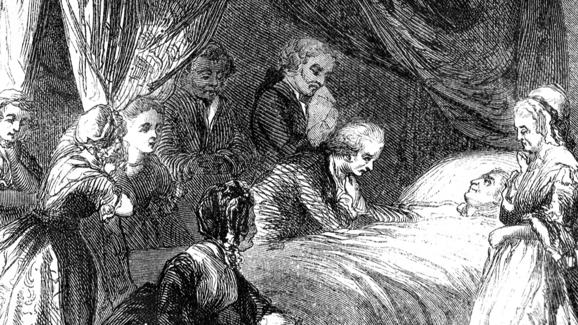 George Washington on his death-bed (engraving) 1856