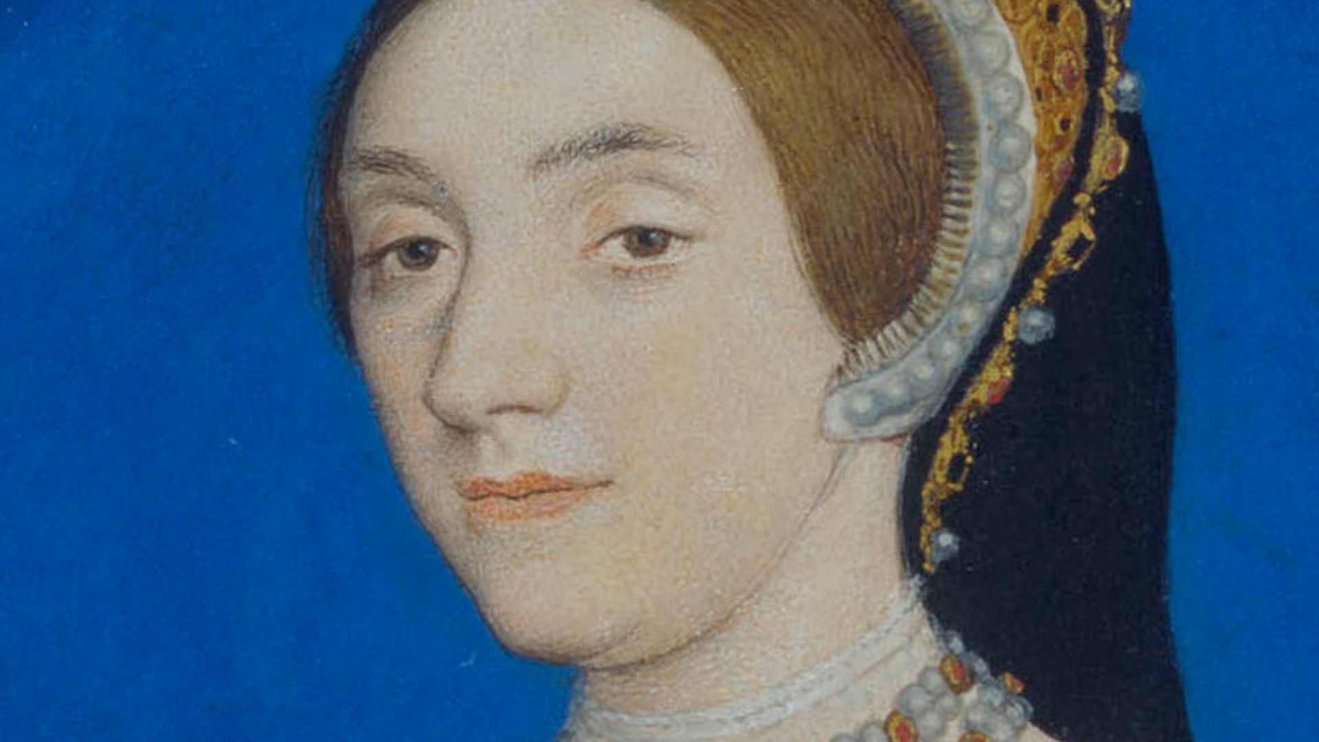 Portrait miniature of a lady, perhaps Katherine Howard, by Hans Holbein the Younger.