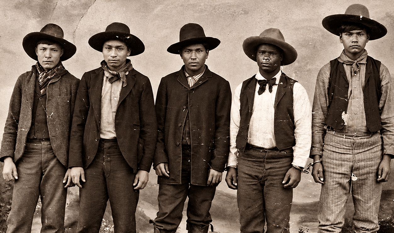 The Buck Gang. Rufus Buck, Ute Indian & others. Captured, probably Aug. 1895
