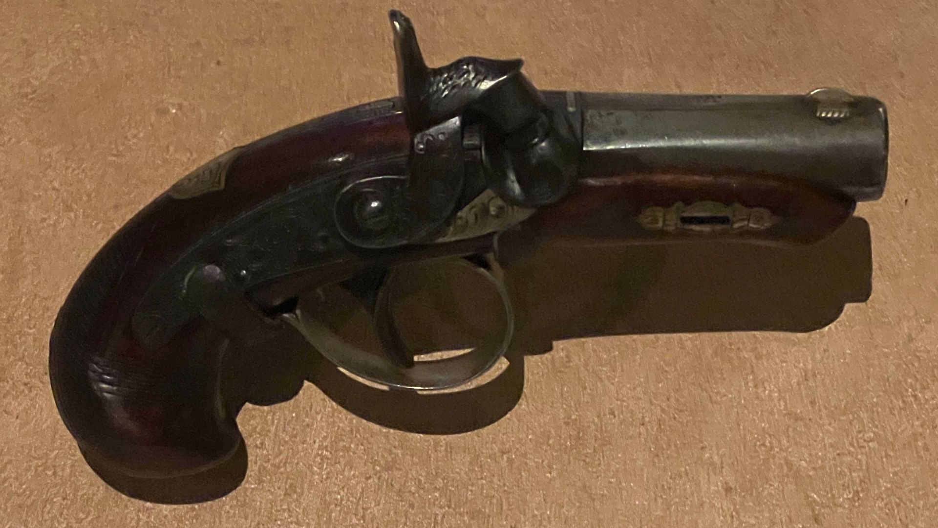 A .44 Derringer, the same model pistol used to assassinate Abraham Lincoln, in the Blackhawk Museum.