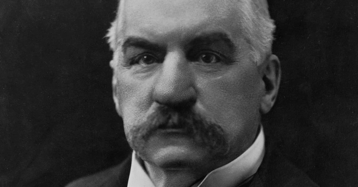 Photographic portrait of J.P. Morgan. Areas around Morgan's nose and cheeks are retouched by the studio photographer.