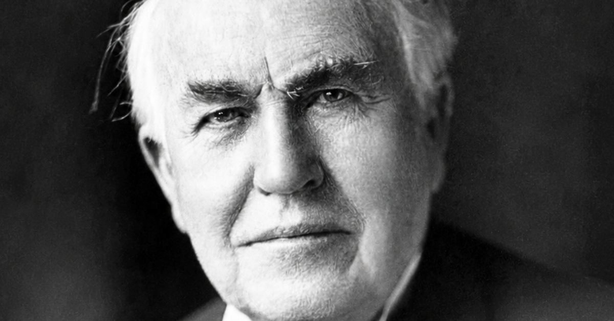 Thomas Alva Edison, three-quarter length portrait, seated, facing front