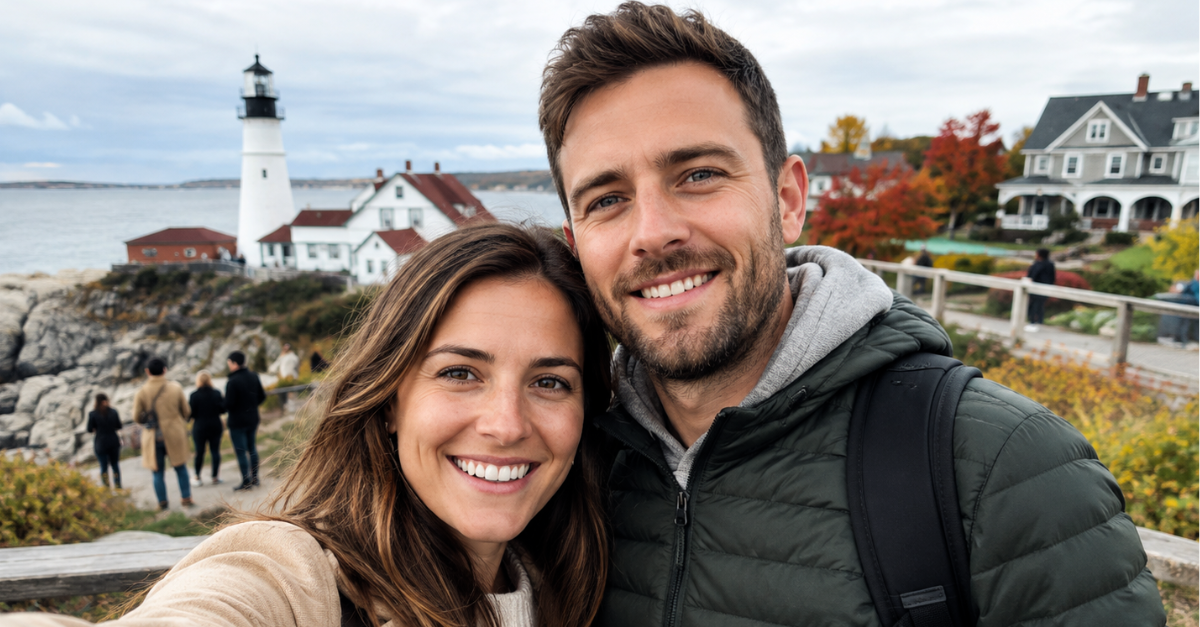 Coastal Lighthouse Autumn Selfie