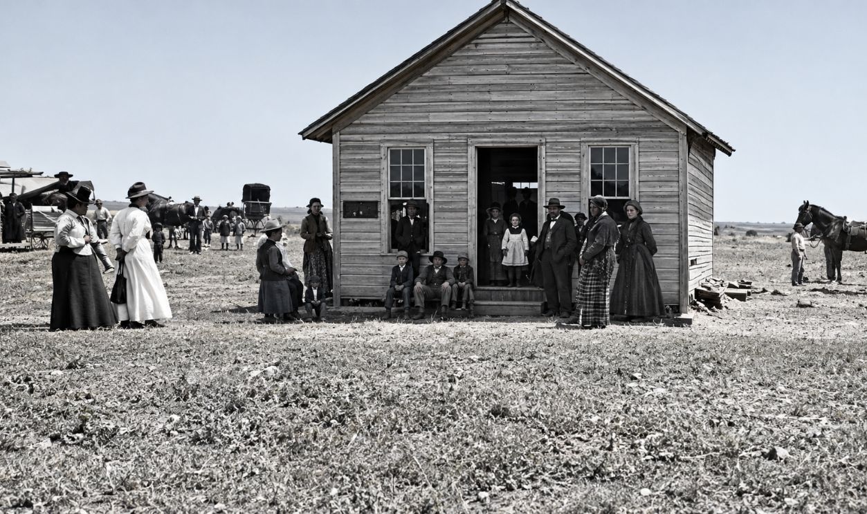 This 1873 photograph shows the infamous Bender Inn the day after the grave digging began 