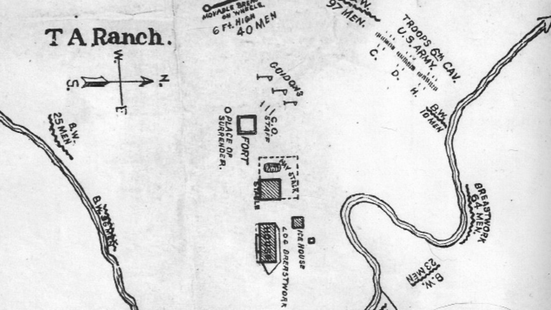 Historical Drawing of the TA Ranch at the time of the Johnson County War