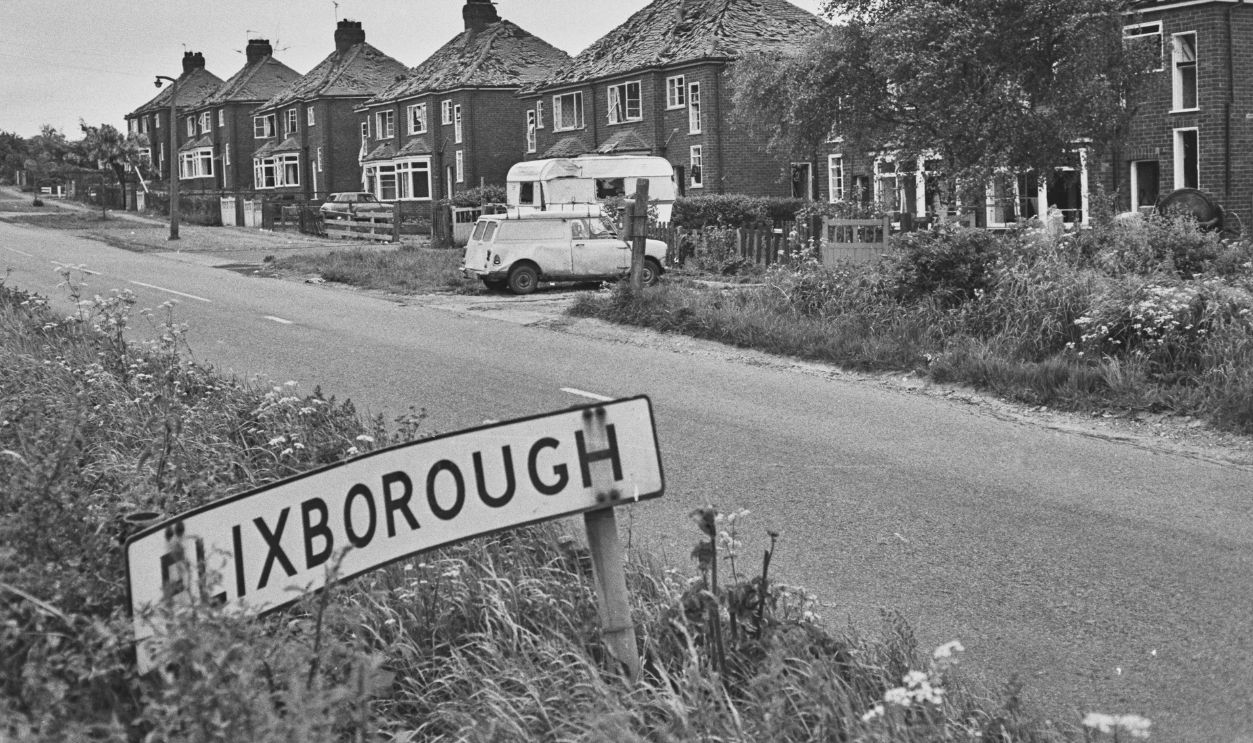 Damage to rooftops in the village of Flixborough in North Lincolnshire, after an explosion at a nearby chemical plant, UK, June 1974. Twenty-eight people were killed at the plant, and the damage was widespread.