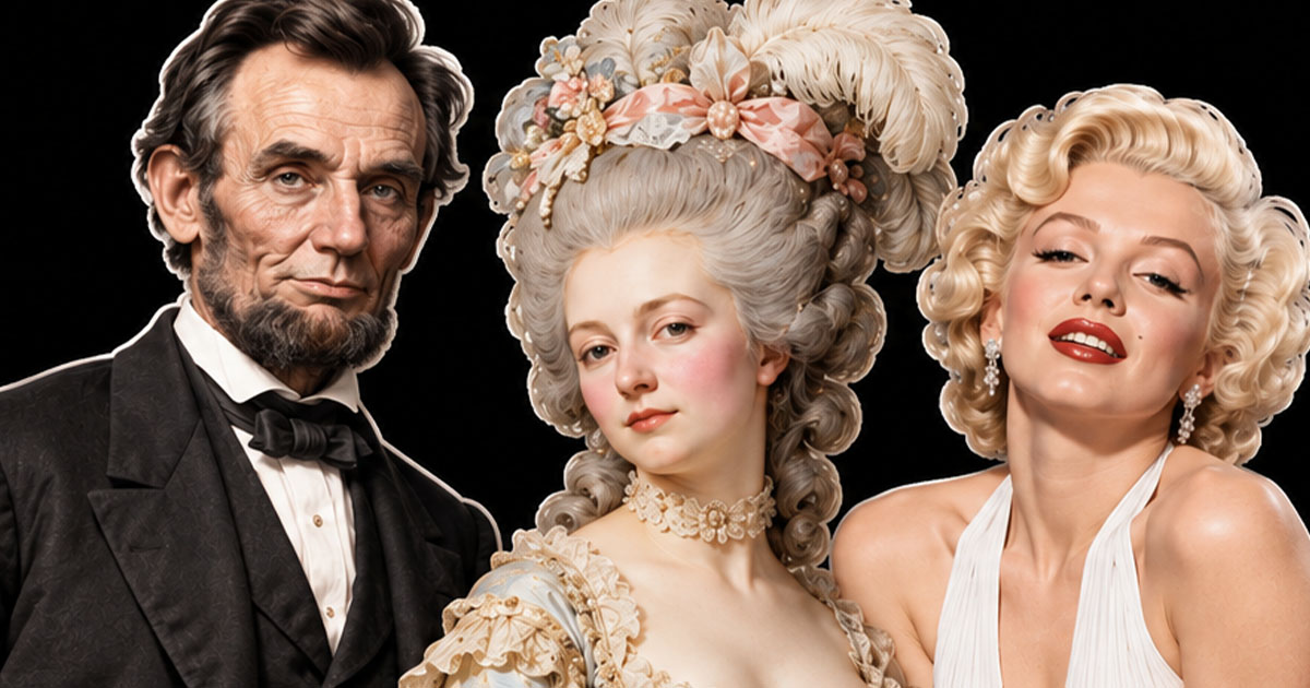 Rasputin, Marie Antoinette, and Marilyn Monroe collage