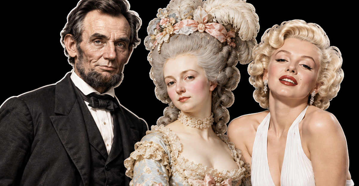 Rasputin, Marie Antoinette, and Marilyn Monroe collage
