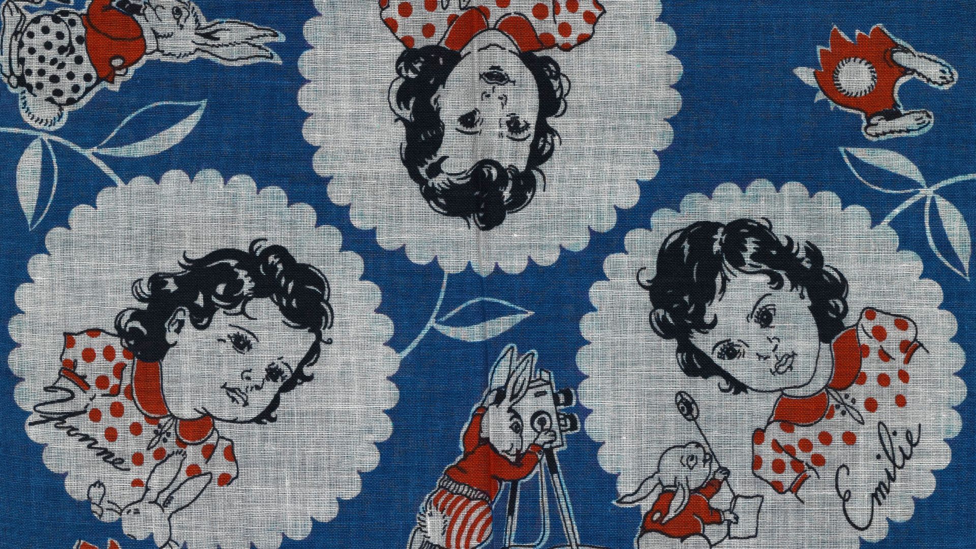 This handkerchief was produced as a souvenir of the Canadian Dionne Quintuplets, five sisters born in Ontario, Canada, in 1934. They were the first quintuplets to survive infancy, and were made wards of the state under the Dionne Quintuplets Guardianship 