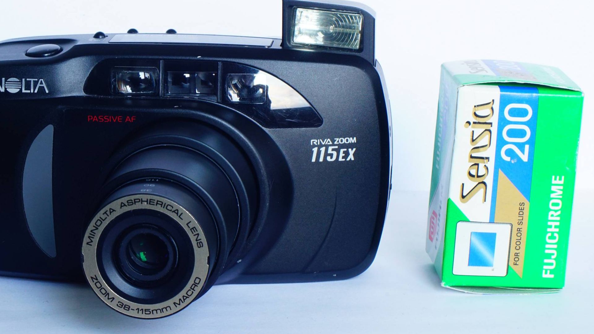 Minolta Riva Zoom 115 EX at 38mm zoom setting and with film roll .