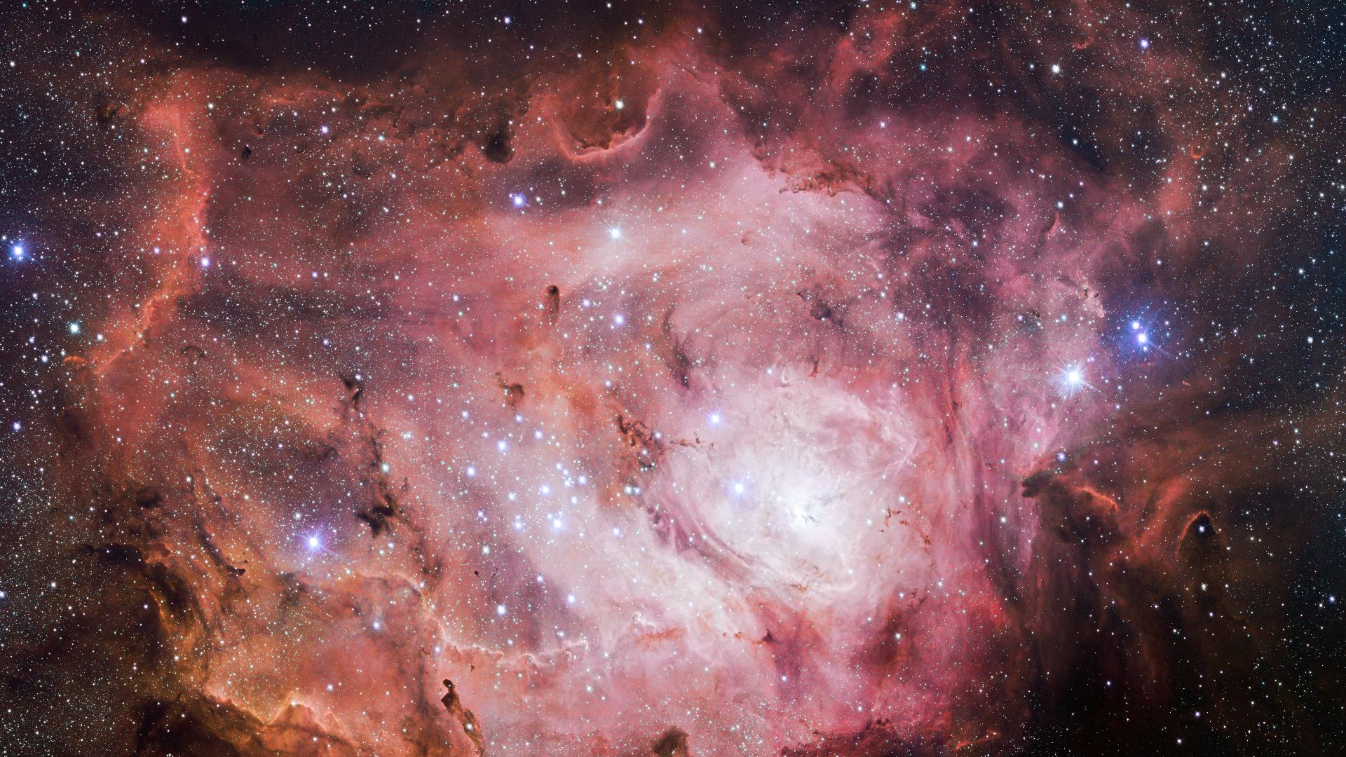 The VLT Survey Telescope (VST) at ESO's Paranal Observatory in Chile has captured this richly detailed new image of the Lagoon Nebula. This giant cloud of gas and dust is creating intensely bright young stars, and is home to young stellar clusters. This i