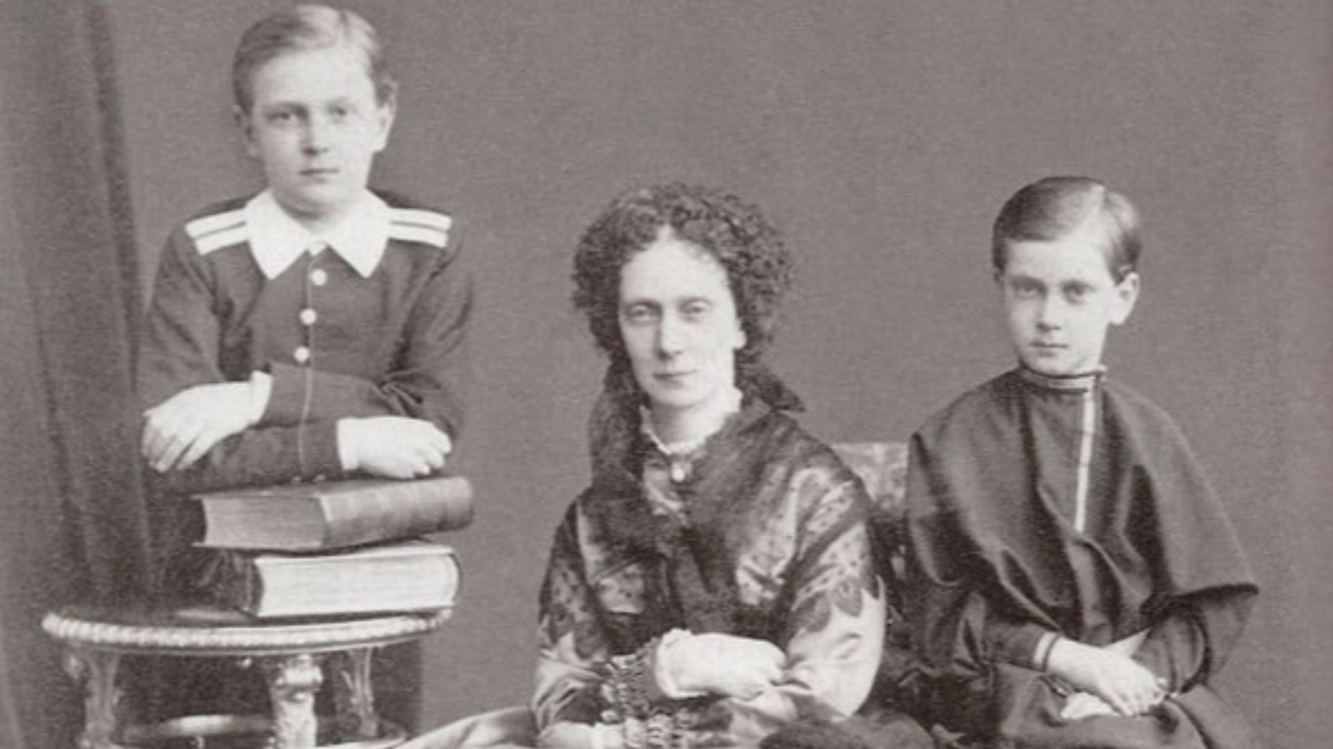 Tsarina Maria Alexandrovna (Maria of Hesse-Darmstadt) with her sons Paul and Sergei Alexandrovich.