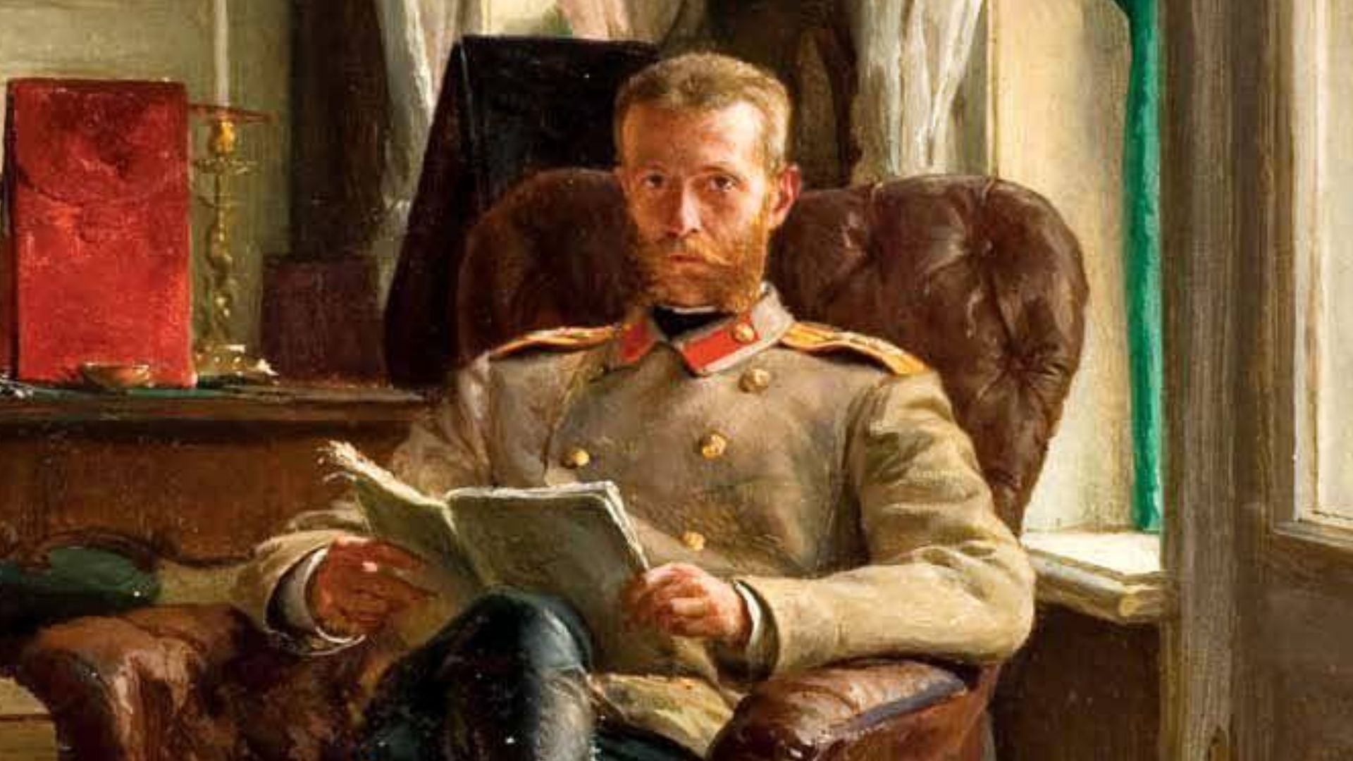 «За чтением. Портрет великого князя Сергея Александровича Романова». К. Лемох, 1886 г.»
Из коллекции Фонда содействия возрождению традиций милосердия и благотворительности «Елисаветинско-Сергиевское просветительское общество» (ЕСПО). Портрет был создан в 